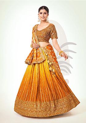 Mustard Sequin Embroidered Poly Blend Lehenga Set