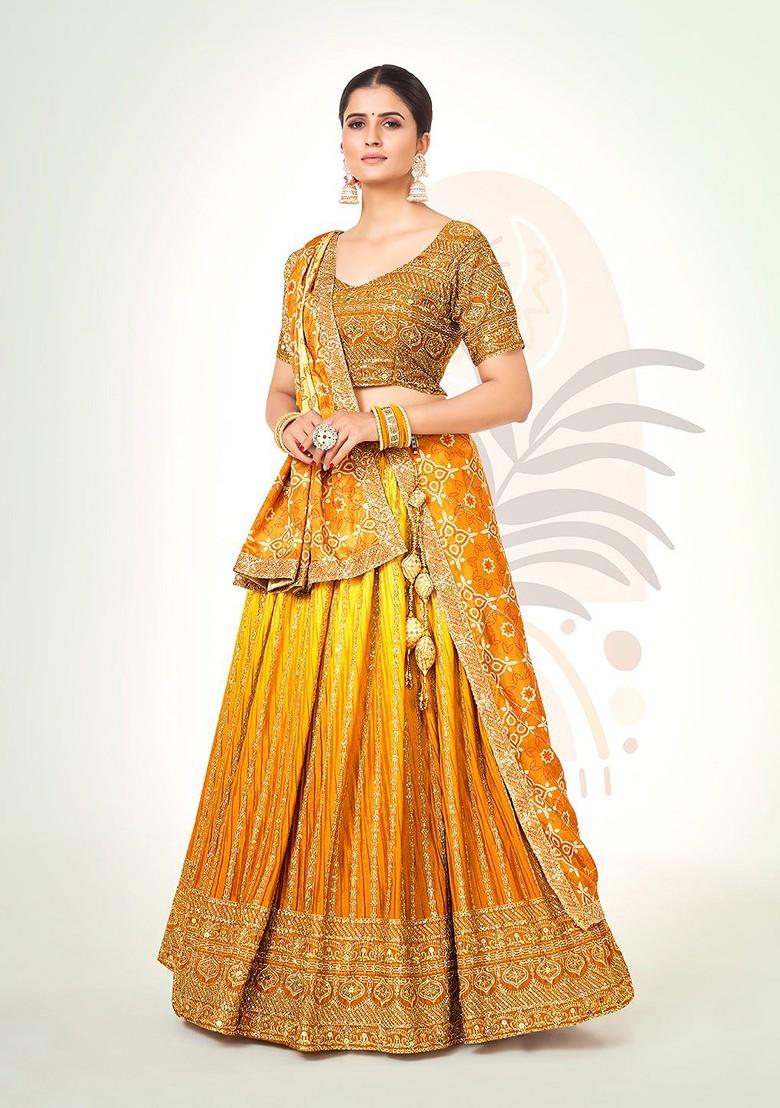 Mustard Sequin Embroidered Poly Blend Lehenga Set