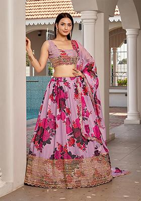 Purple Sequin Embroidered Poly Blend Lehenga Set