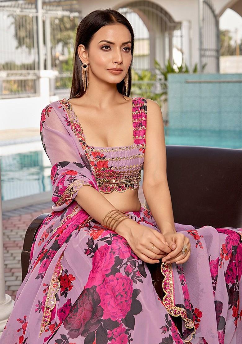 Purple Sequin Embroidered Poly Blend Lehenga Set