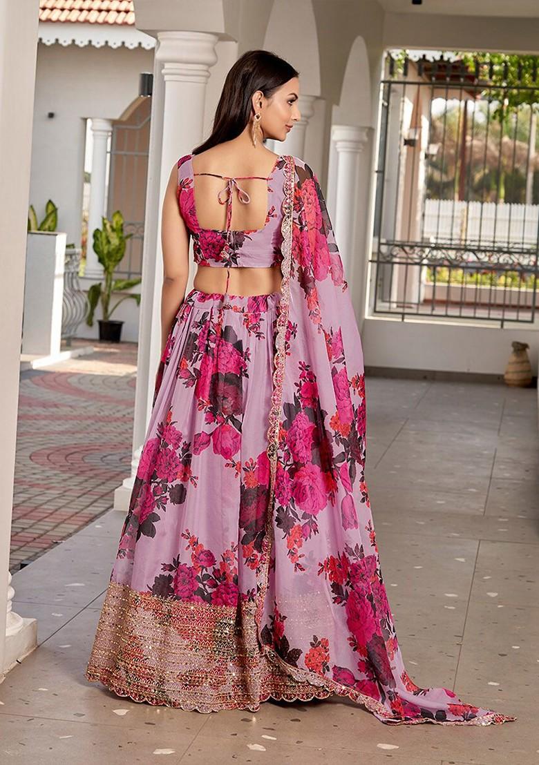 Purple Sequin Embroidered Poly Blend Lehenga Set
