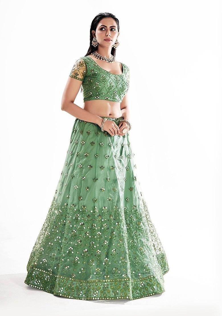 Sea Green Sequin Embroidered Poly Blend Lehenga Set
