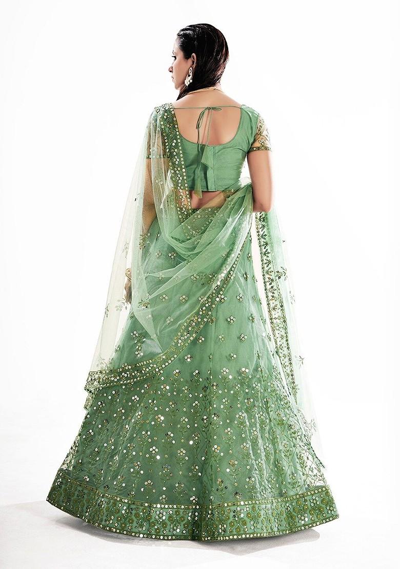 Sea Green Sequin Embroidered Poly Blend Lehenga Set