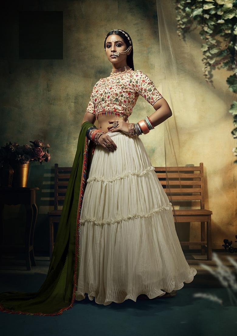 White Sequin Embroidered Georgette Lehenga Set