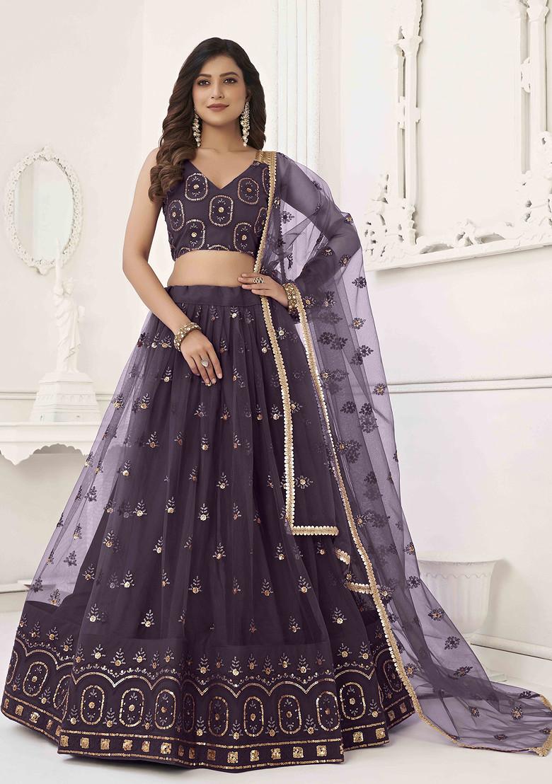 Dusty Wine Sequin Thread Embroidered Net Lehenga