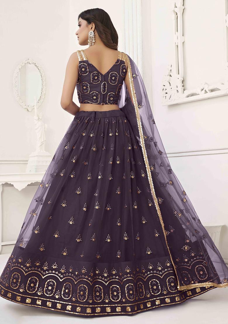 Dusty Wine Sequin Thread Embroidered Net Lehenga