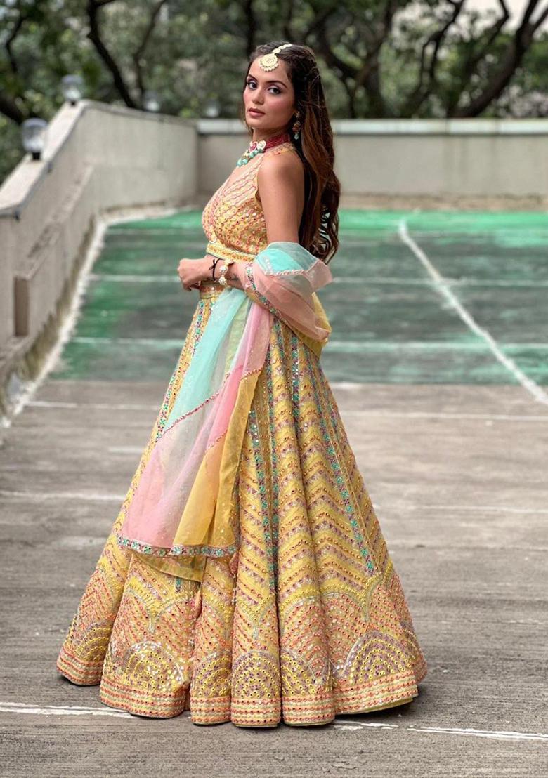Yellow Sequin Embroidered Dola Silk Lehenga Set