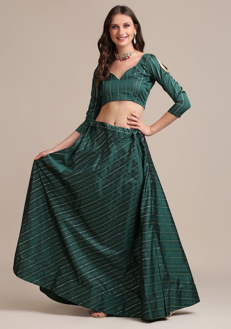 Green Sequin Embroidered Jacquard Silk Lehenga Set