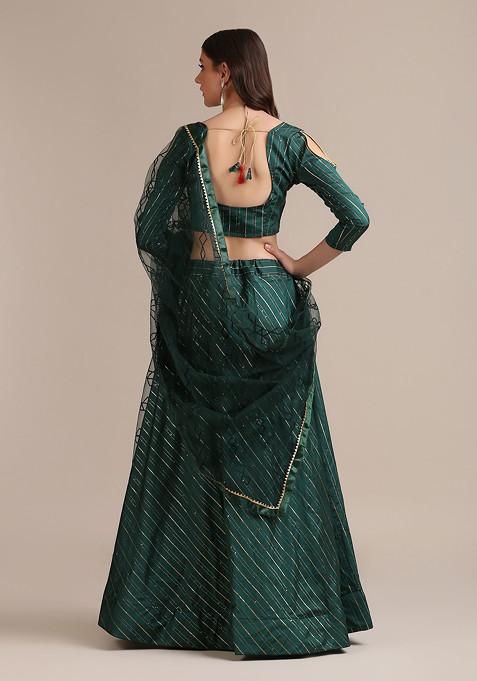 Green Sequin Embroidered Jacquard Silk Lehenga Set