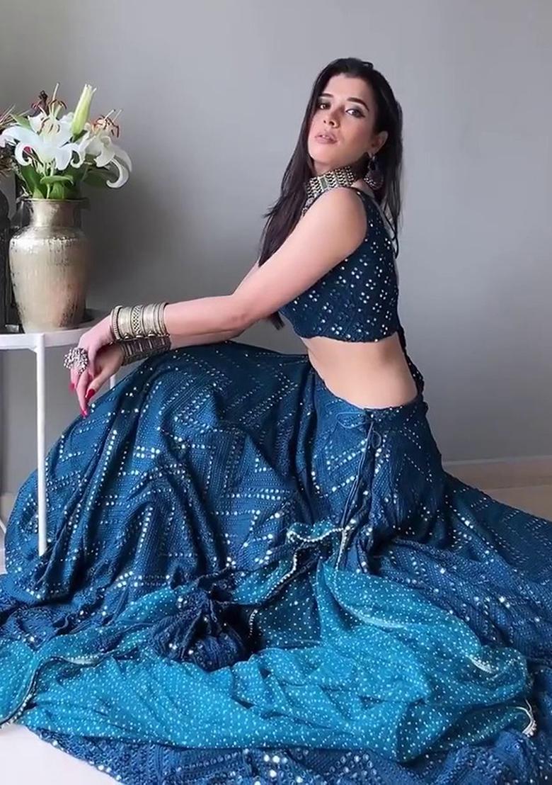 Blue Embroidered Faux Georgette Lehenga Set