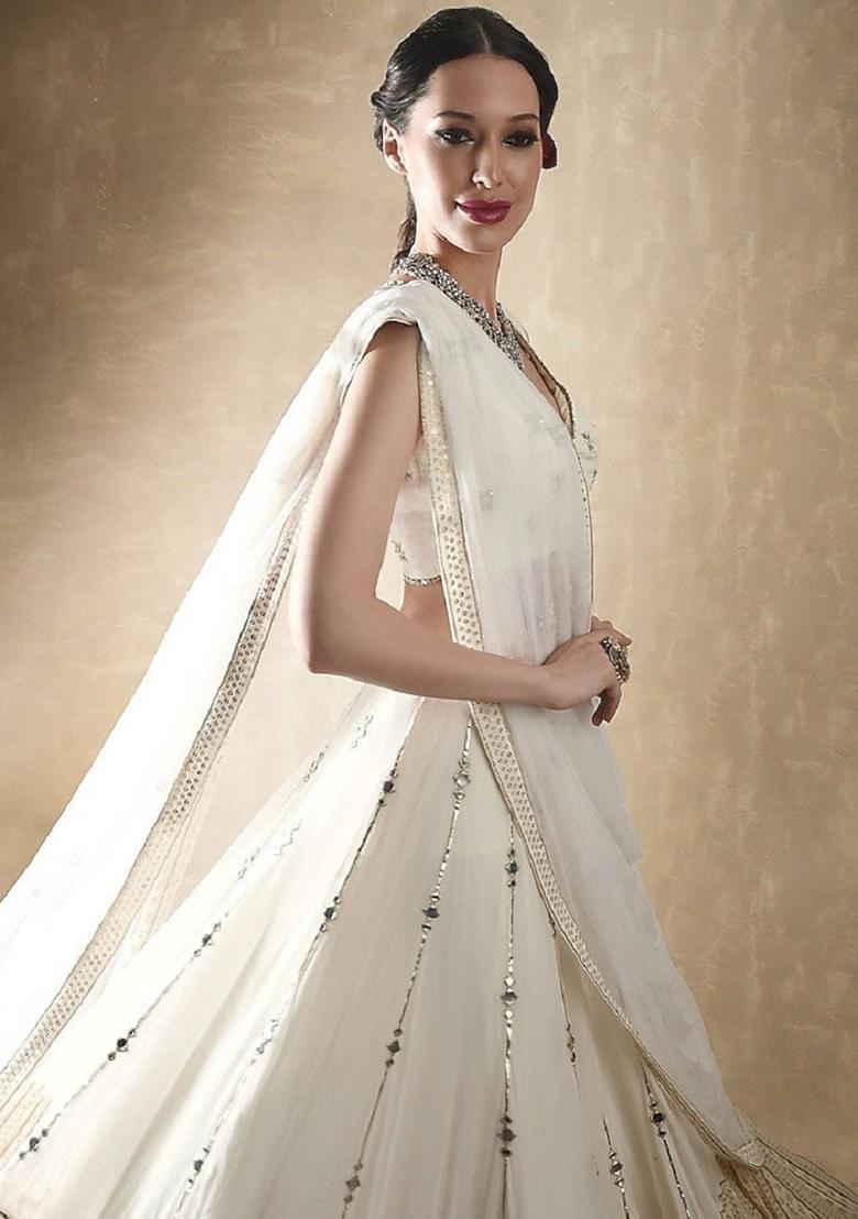White Embroidered Georgette Lehenga Set