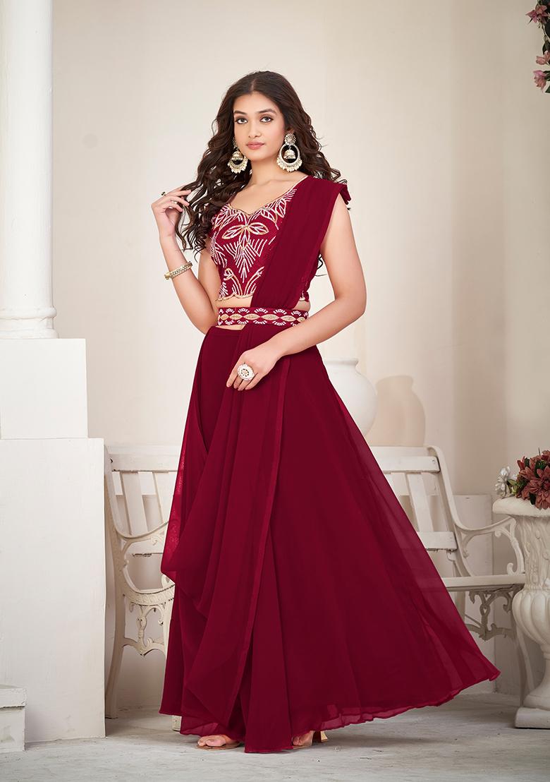 Maroon Embroidered Art Silk Lehenga Set