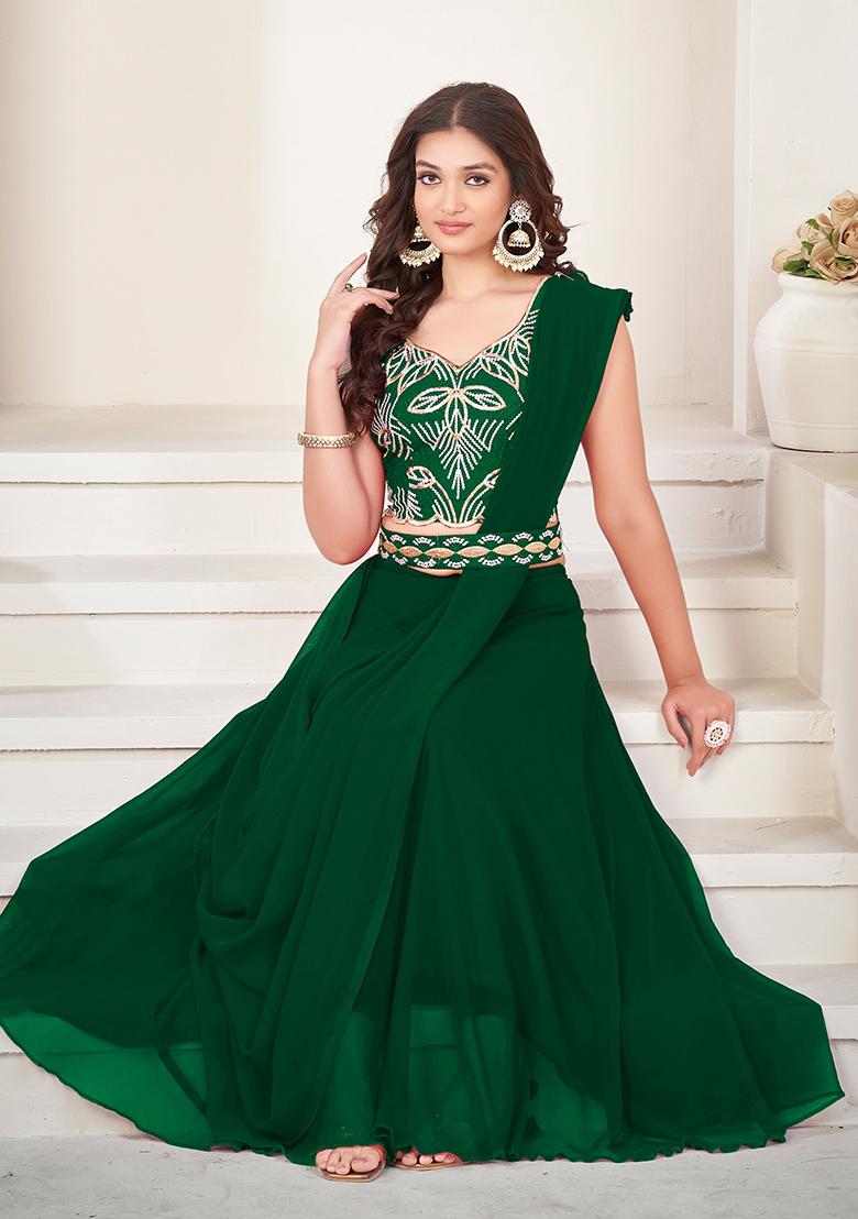 Green Embroidered Art Silk Lehenga Set