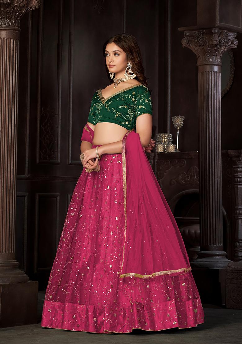 Green Embroidered Art Silk Lehenga Set