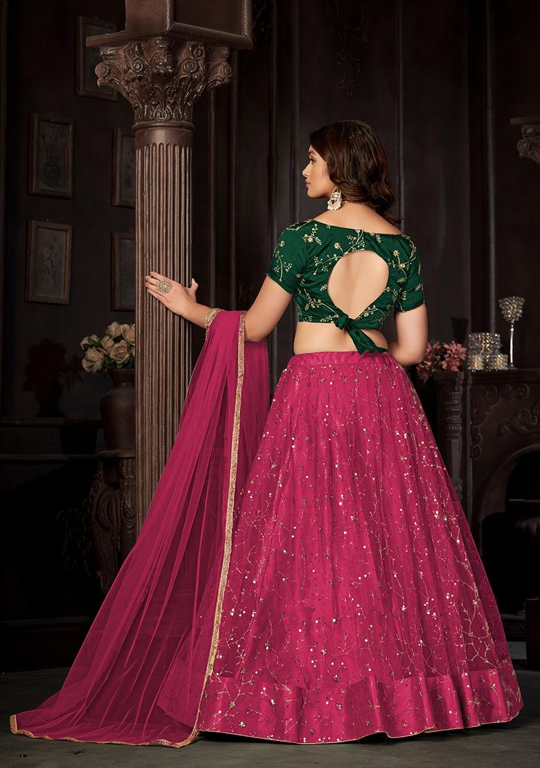 Green Embroidered Art Silk Lehenga Set