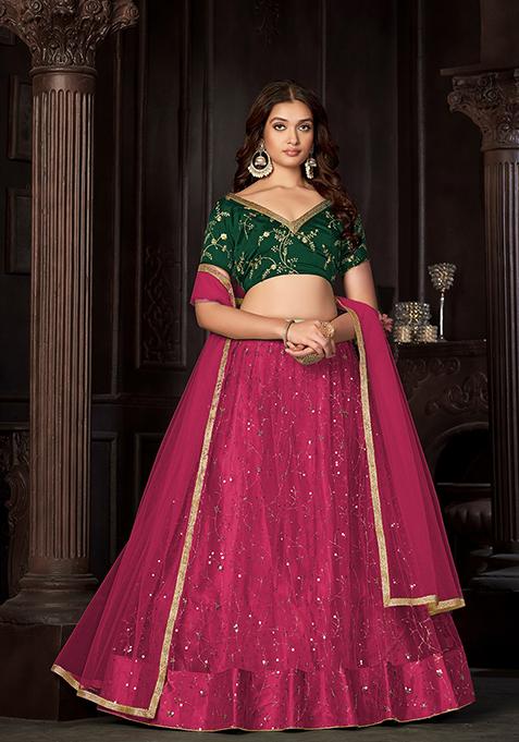 Green Embroidered Art Silk Lehenga Set