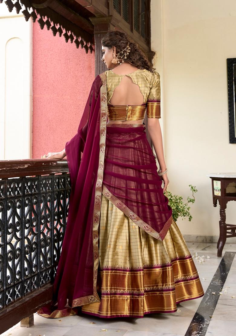 Cream Zari Woven Cotton Silk Lehenga Set