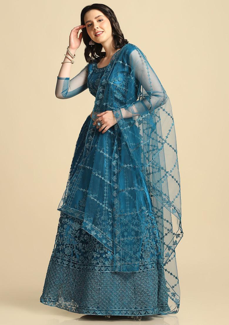 Rama Blue Sequin Embroidered Net Lehenga Set