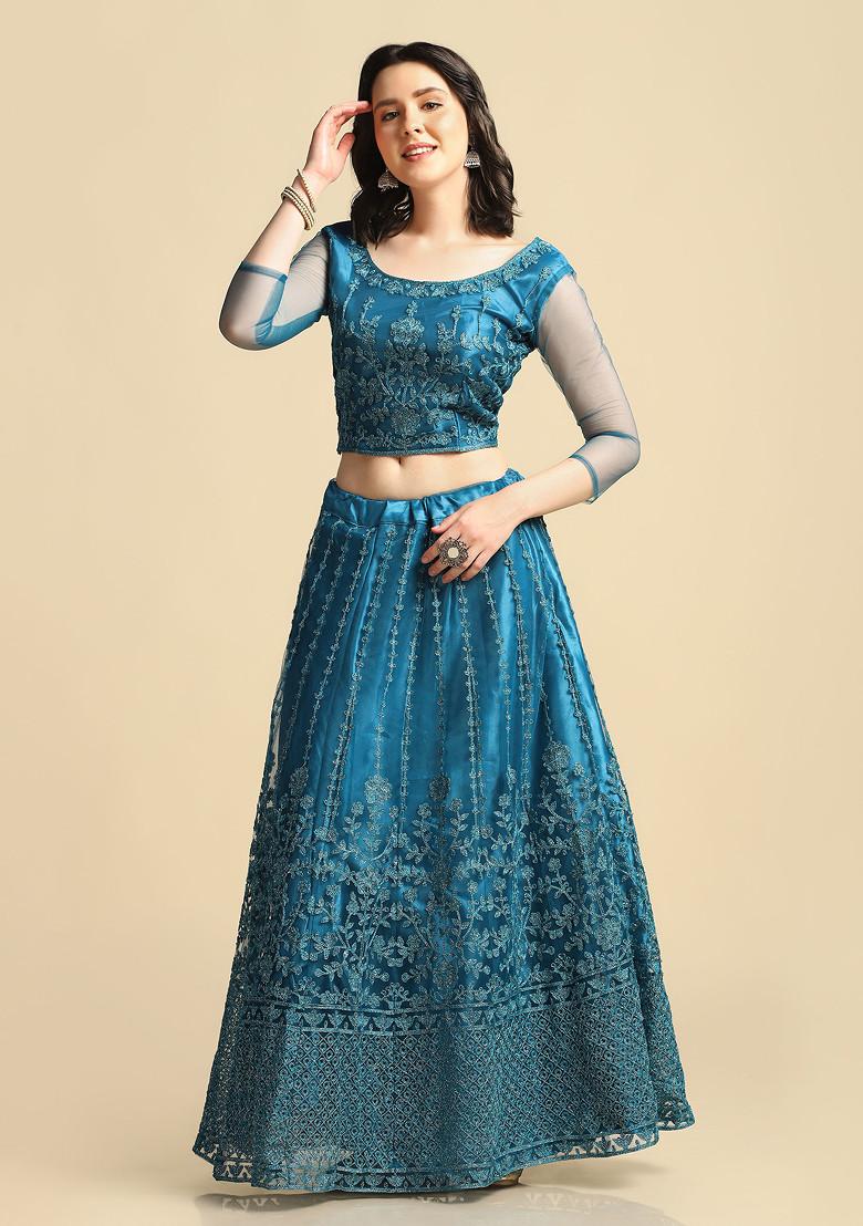 Rama Blue Sequin Embroidered Net Lehenga Set