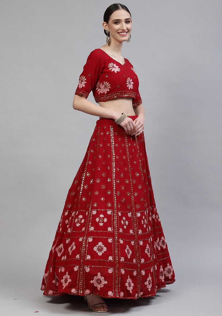 Red Sequin Embroidered Lehenga Set