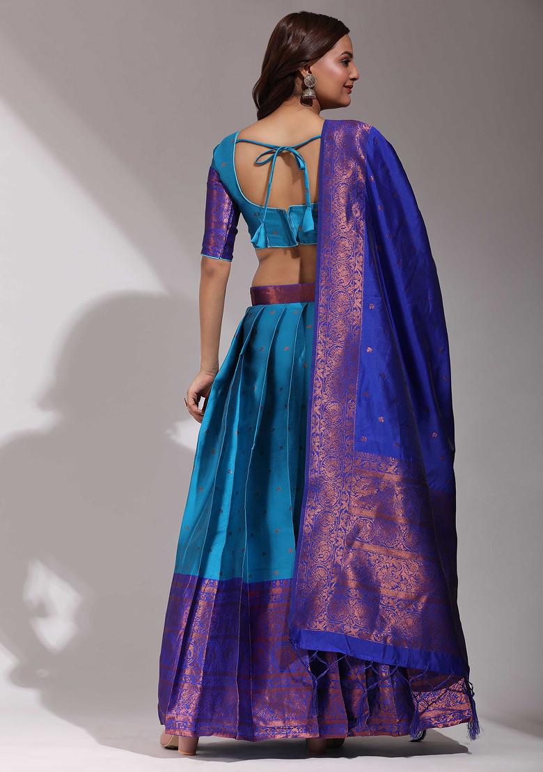 Firozi Zari Embroidered Woven Design Silk Lehenga Set