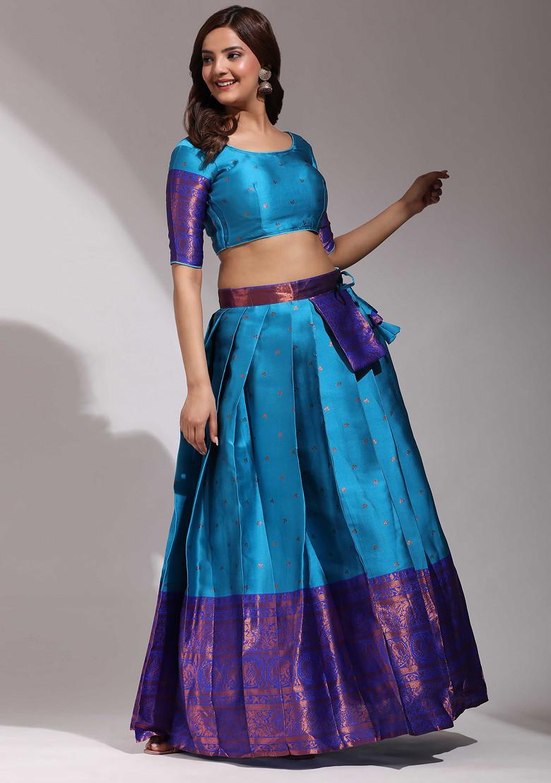 Firozi Zari Embroidered Woven Design Silk Lehenga Set