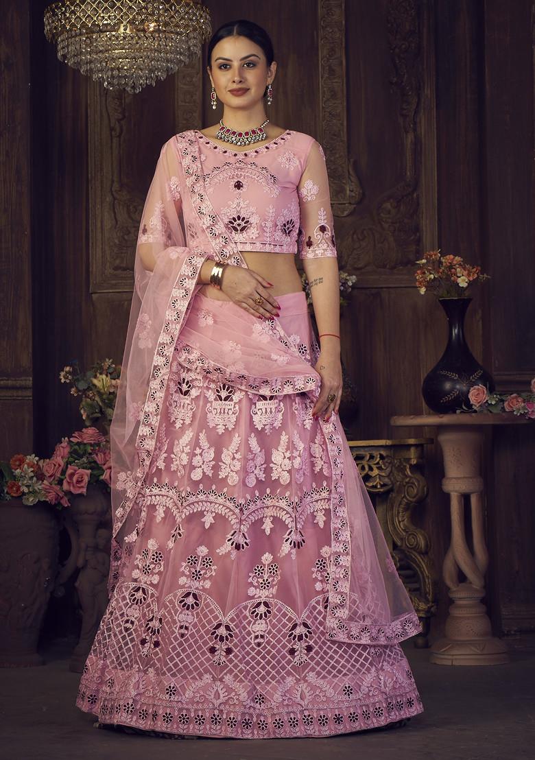 Blush Pink Sequin Embroidered Net Lehenga Set