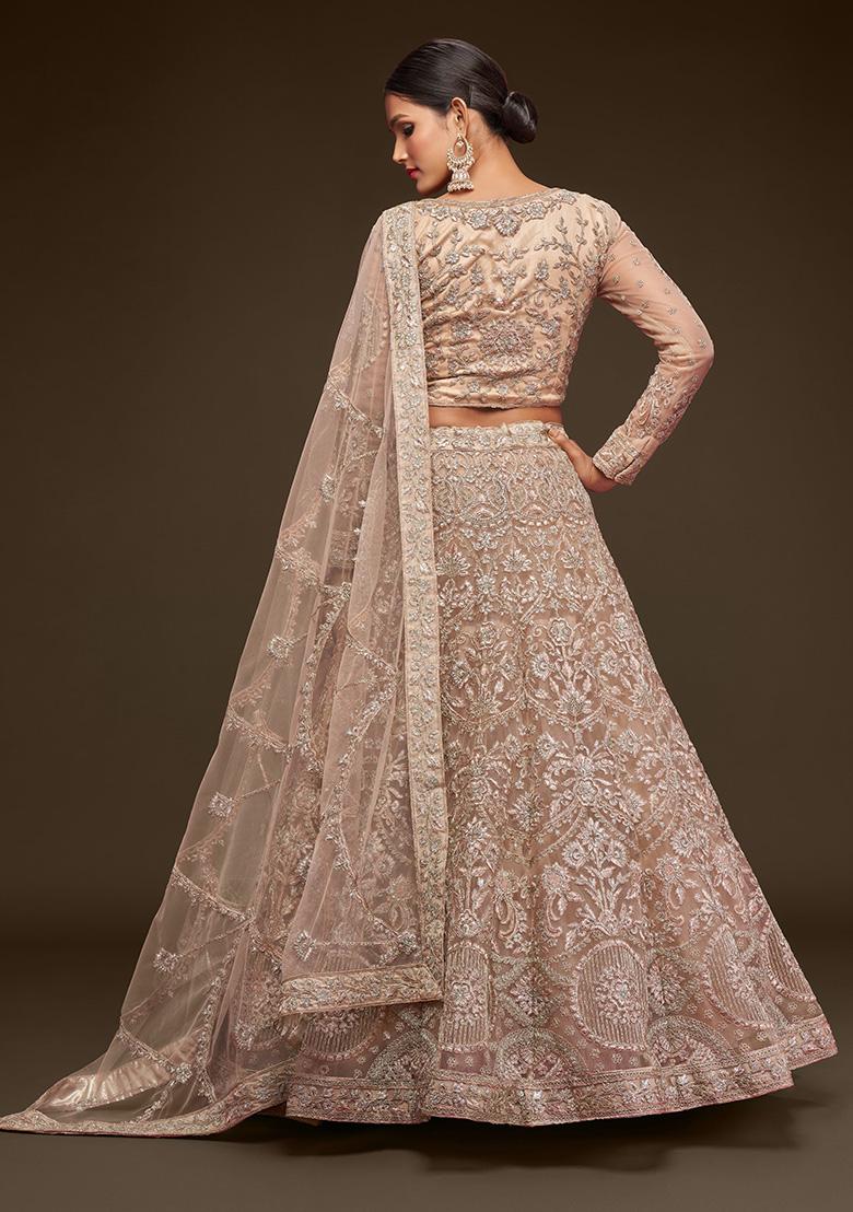 Royal Beige Dori Thread Embroidered Net Lehenga Set