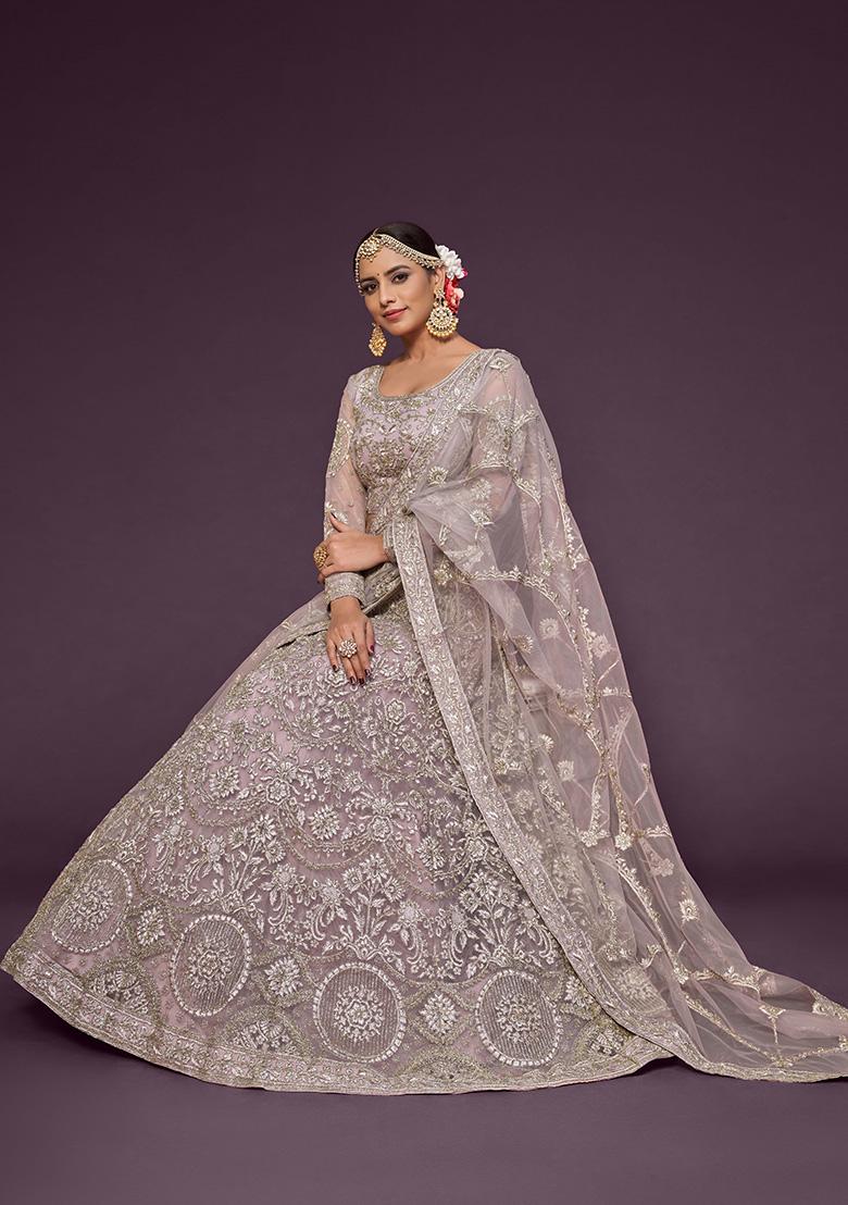 Dusty Orchid Purple Dori Thread Embroidered Net Lehenga Set
