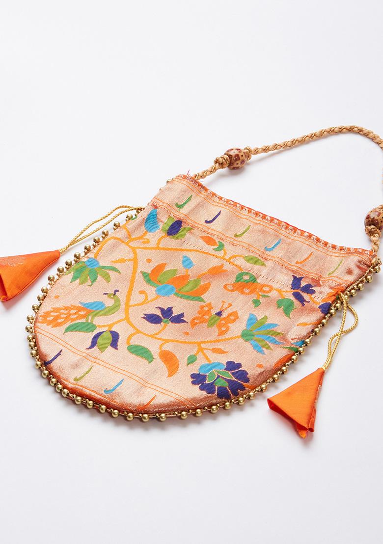 Orange Zari Work Silk Paithani Lehenga Choli Set