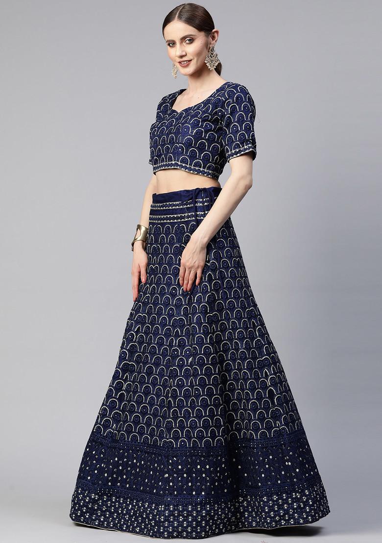 Blue Thread And Sequin Embroidered Lehenga Set