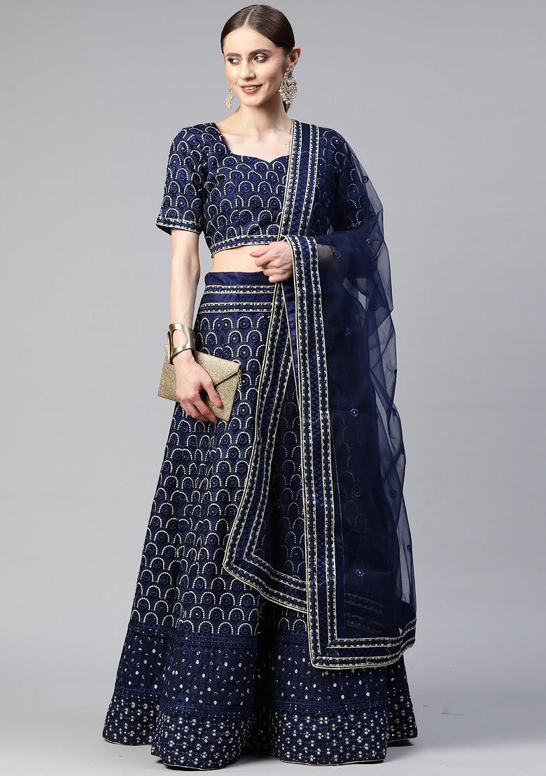 Blue Thread And Sequin Embroidered Lehenga Set