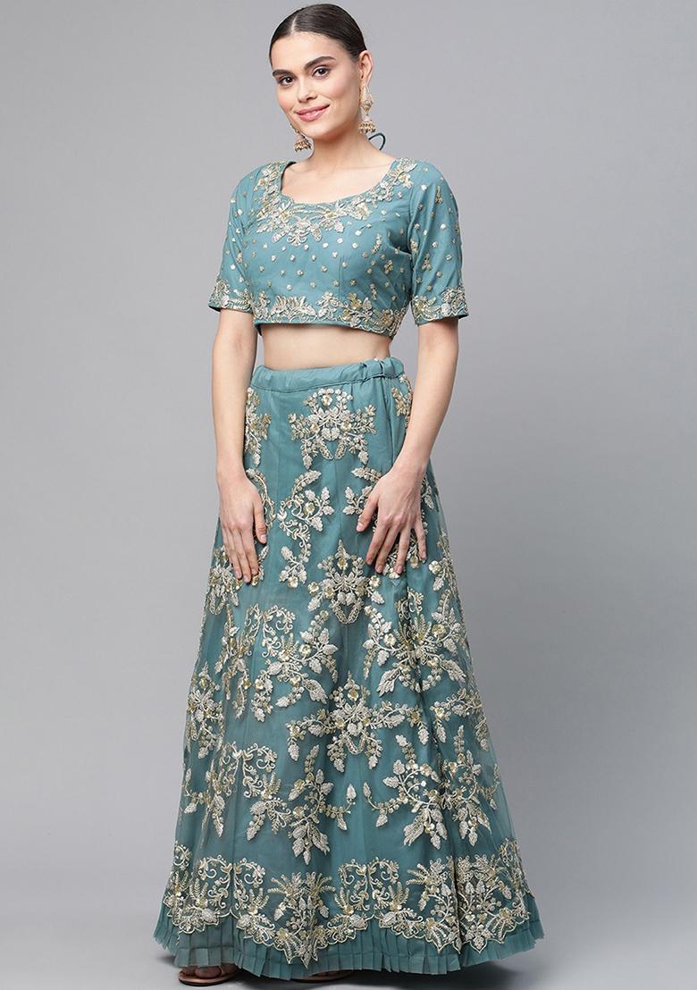 Turquoise Dori And Sequin Embroidered Lehenga Set
