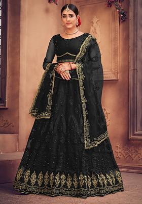 Black Embroidered Net Lehenga Set