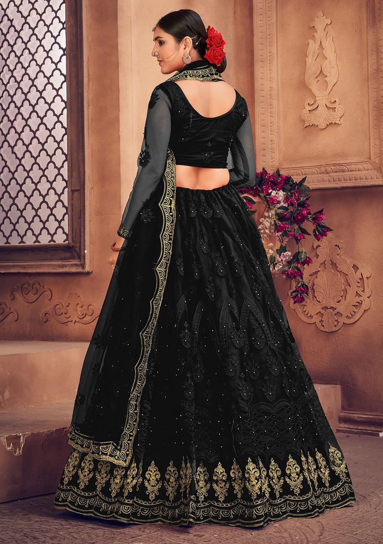 Black Embroidered Net Lehenga Set