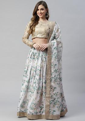 Off White Digital Print Dori And Sequin Embroidered Organza Silk Lehenga Set