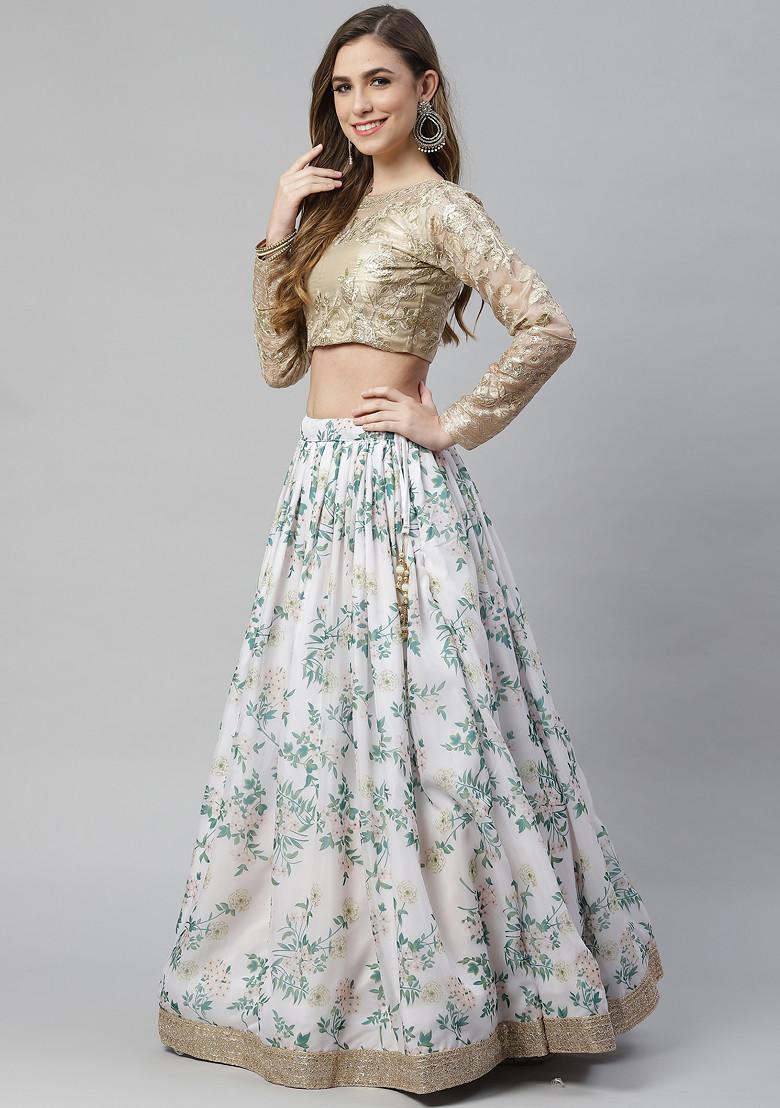Off White Digital Print Dori And Sequin Embroidered Organza Silk Lehenga Set