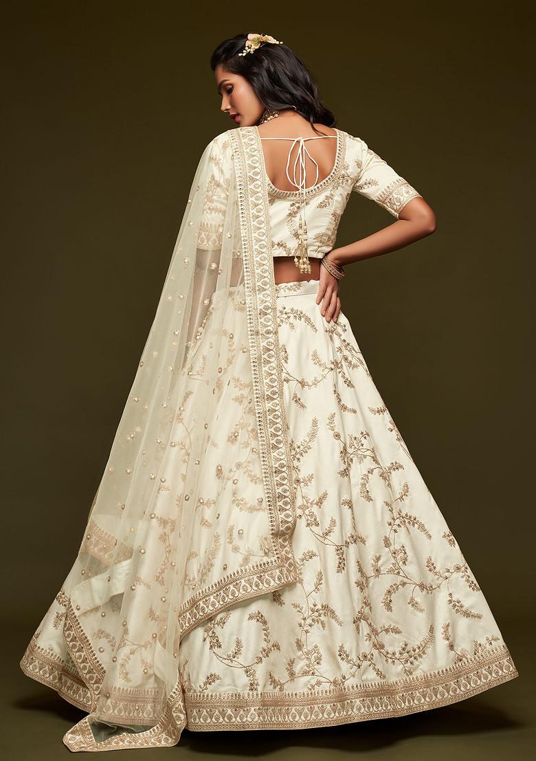 White Sequin Embroidered Work Art Silk Lehenga Set