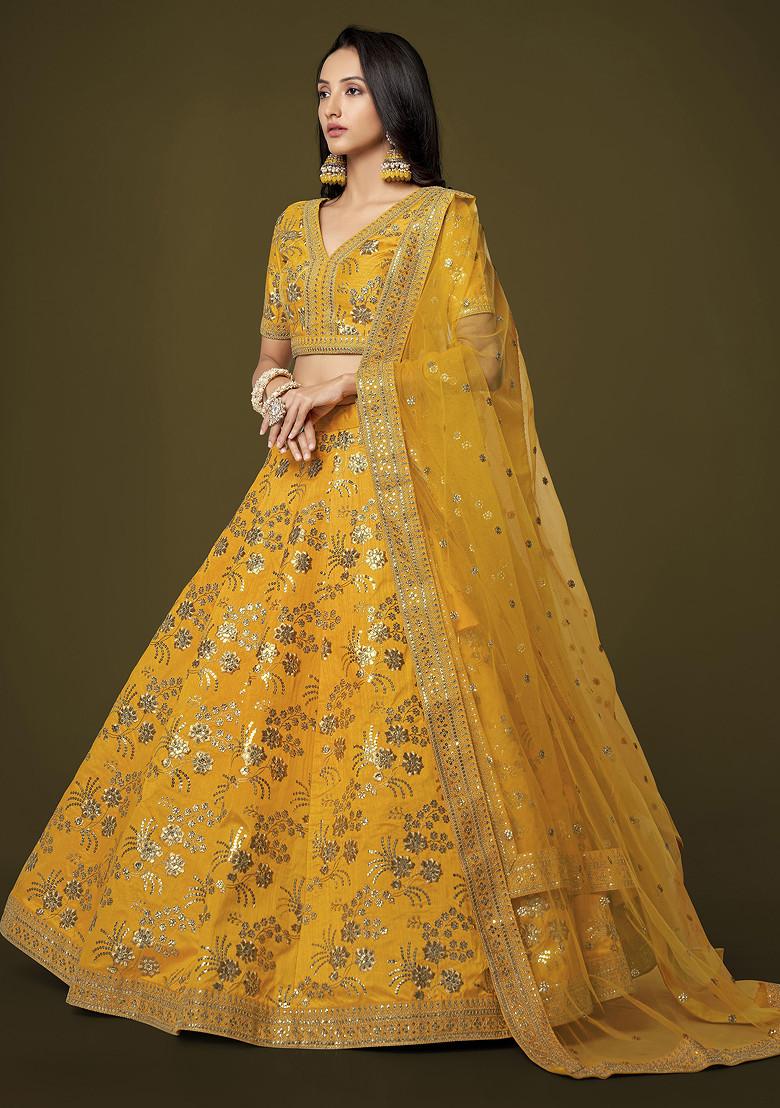 Yellow Dori Embroidered Slub Silk Lehenga Set