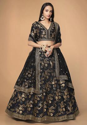 Black Dori Embroidered Slub Silk Lehenga Set