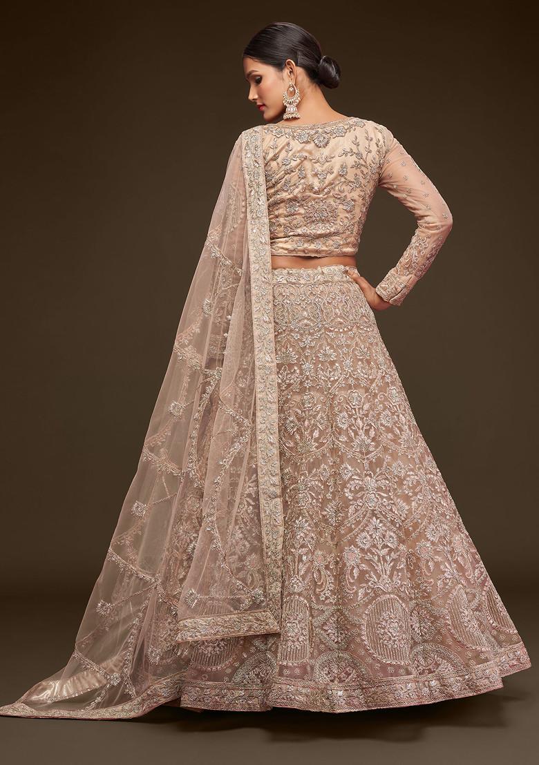 Beige Royal Dori Embroidered Soft Net Lehenga Set