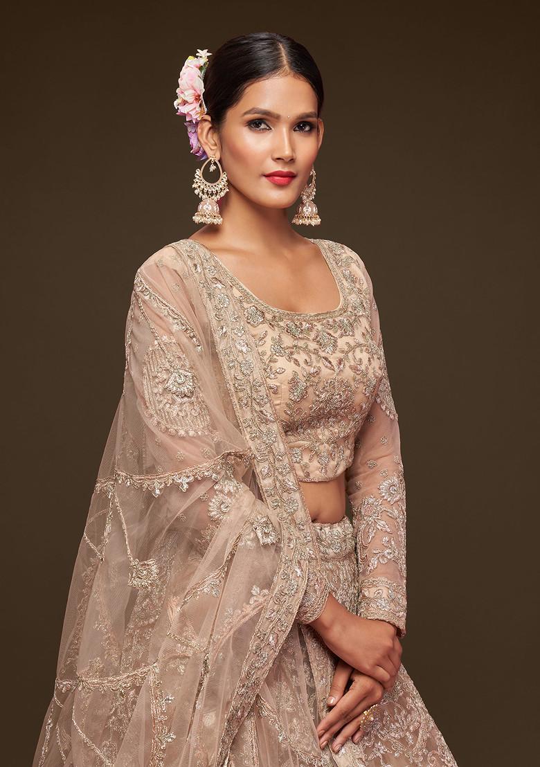 Beige Royal Dori Embroidered Soft Net Lehenga Set