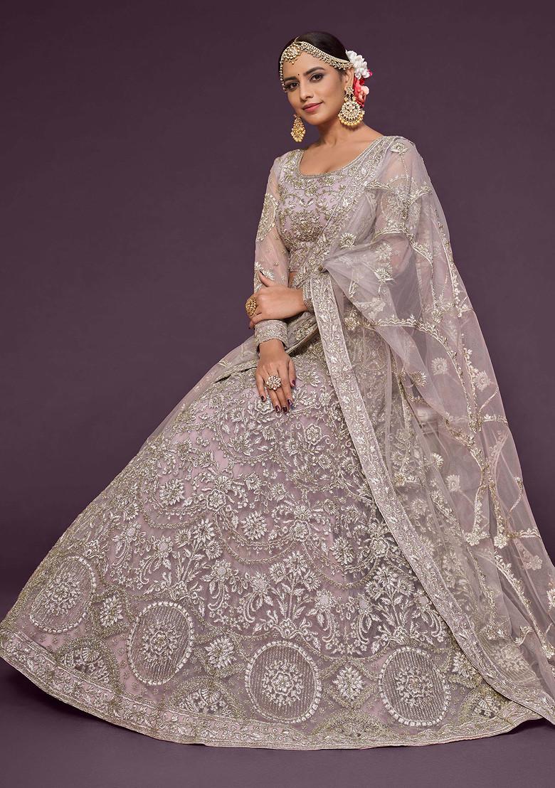 Dusky Orchid Glitter Dori Embroidered Soft Net Lehenga Set