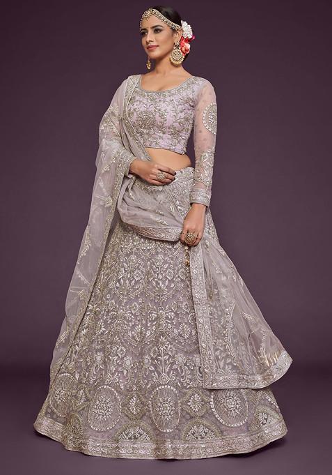 Dusky Orchid Glitter Dori Embroidered Soft Net Lehenga Set