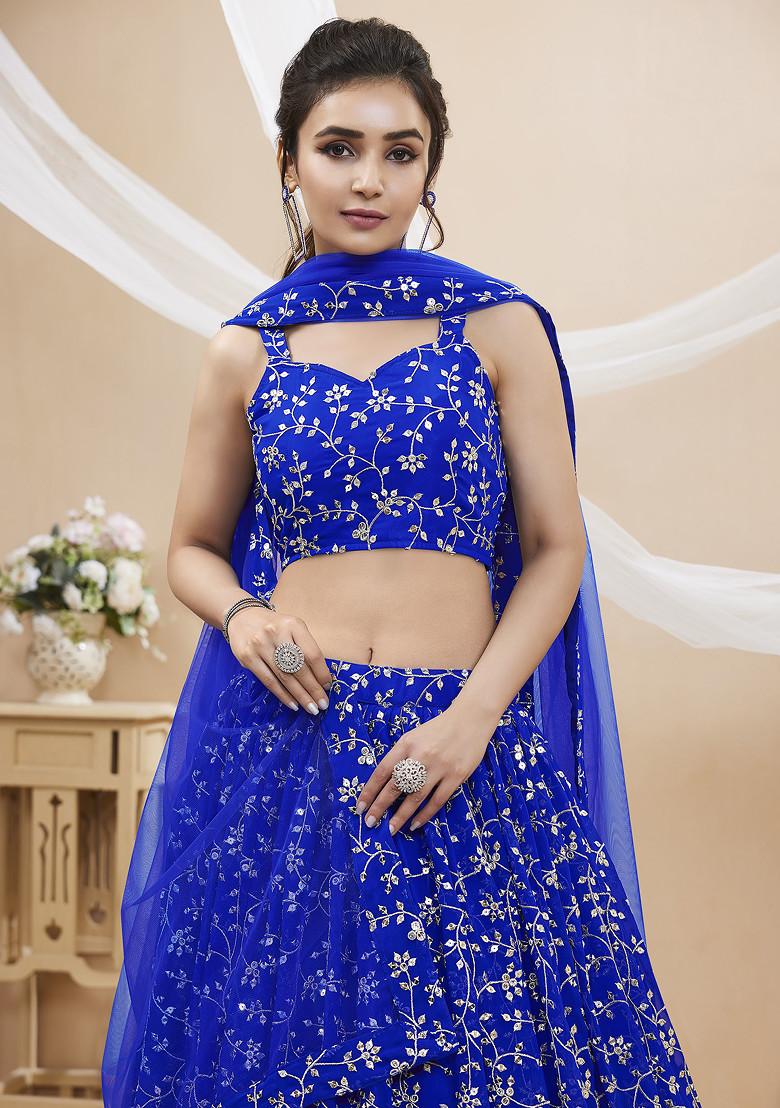 Blue Sequin Zari Embroidered Georgette Lehenga Set