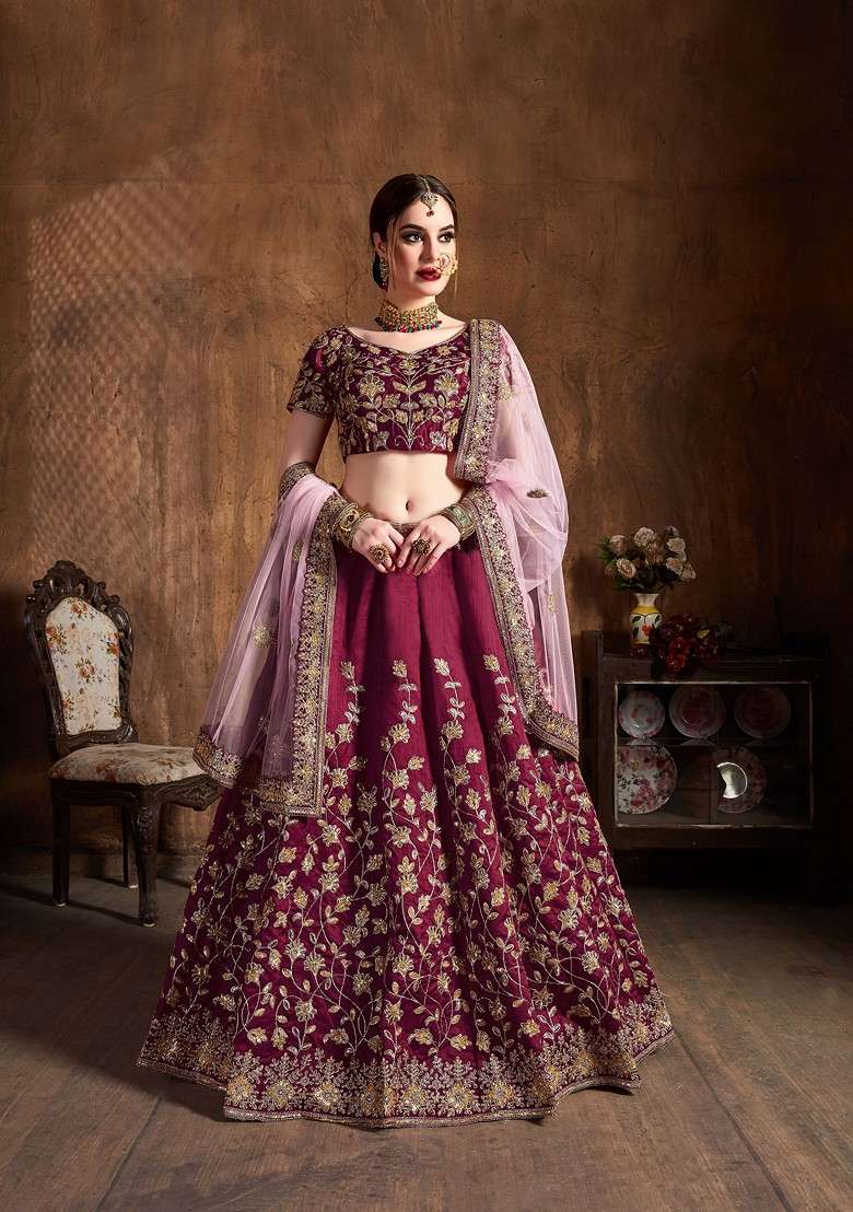 Maroon Dori And Sequin Embroidered Lehenga Set - Indya