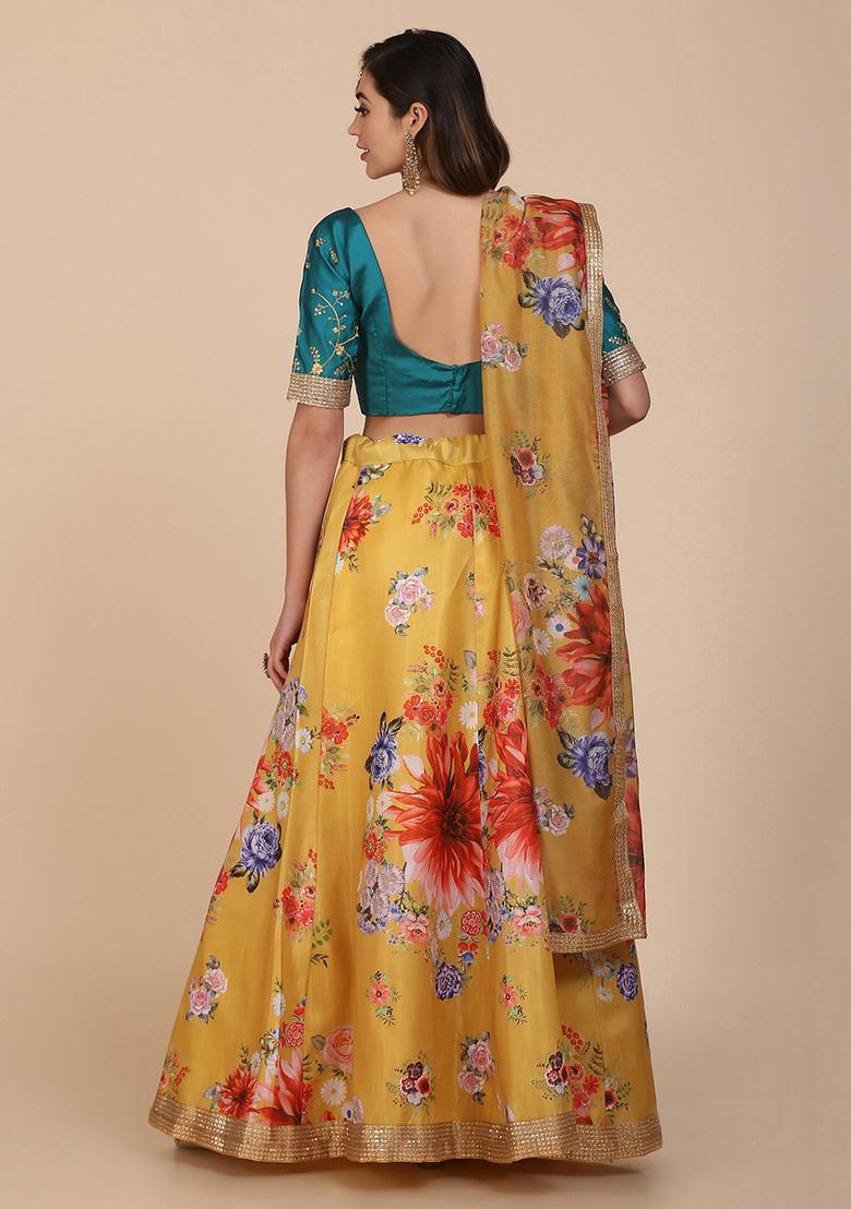 Yellow Embroidered Banglory Silk Lehenga Set