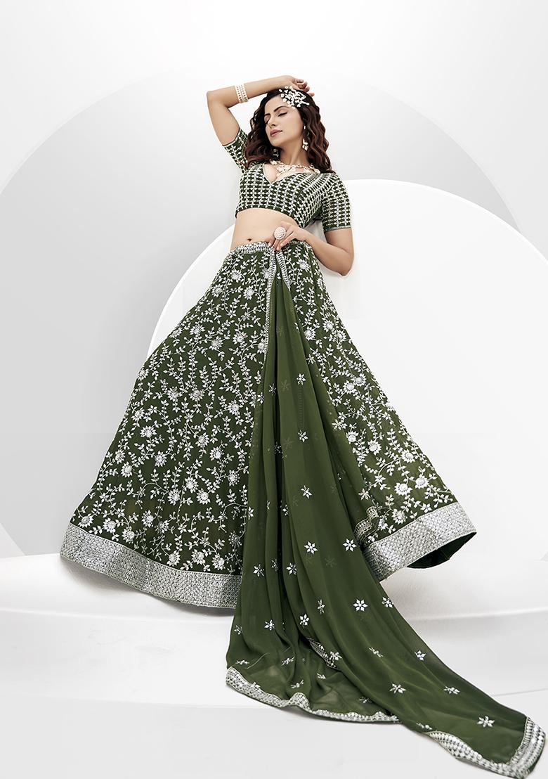 Peacock Green Sequin Embroidered Georgette Lehenga Set
