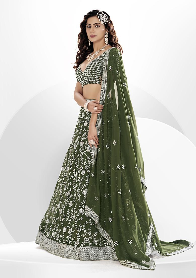 Peacock Green Sequin Embroidered Georgette Lehenga Set