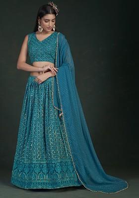 Rama Blue Thread Embroidered Lehenga Set